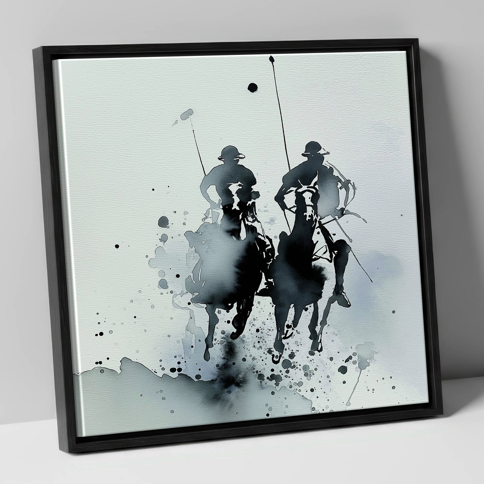Charge of the Chukka polo horse canvas wall art in black frame