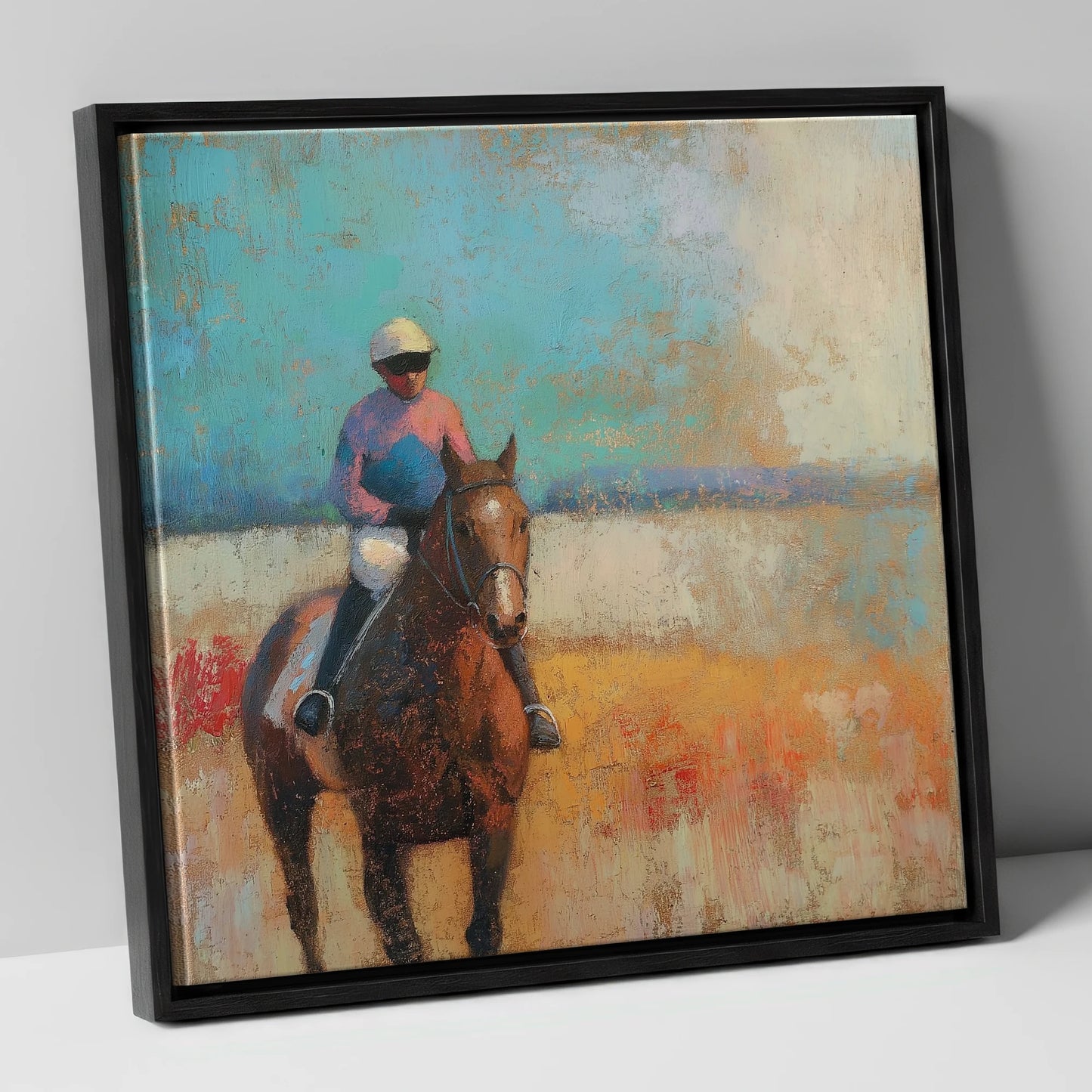 To the Start racing horse canvas wall art in black frame