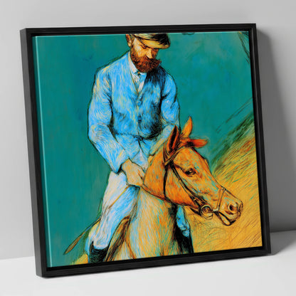 The Cerulean Rider racing horse canvas wall art in black frame