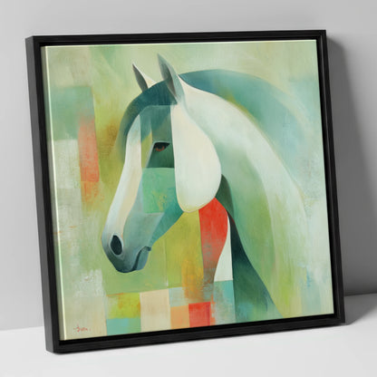 Geometric Equine Harmony horse portrait canvas wall art in black frame