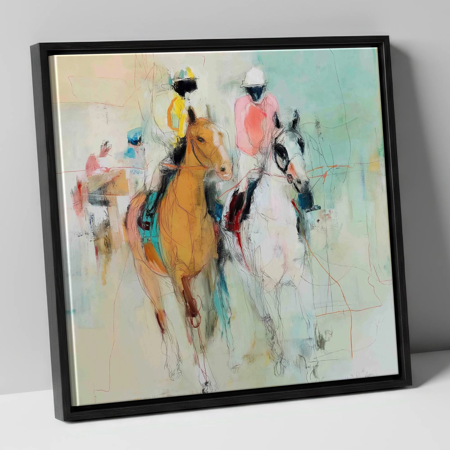Echoes of the Turf racing horse canvas wall art in black frame