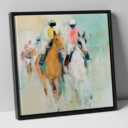 Echoes of the Turf racing horse canvas wall art in black frame