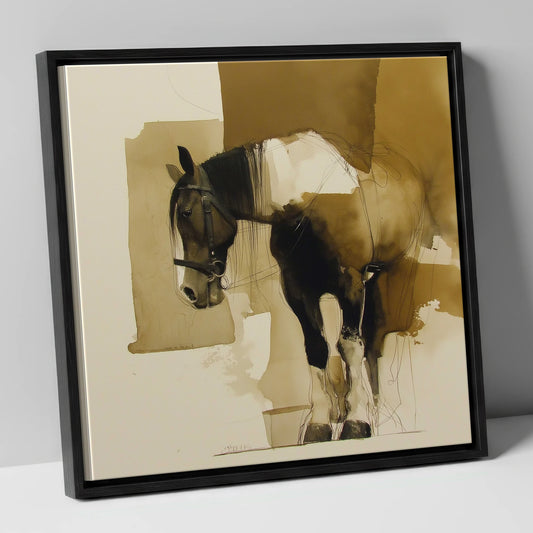 Bridled Horse in Sepia Wash horse breed canvas wall art in black frame