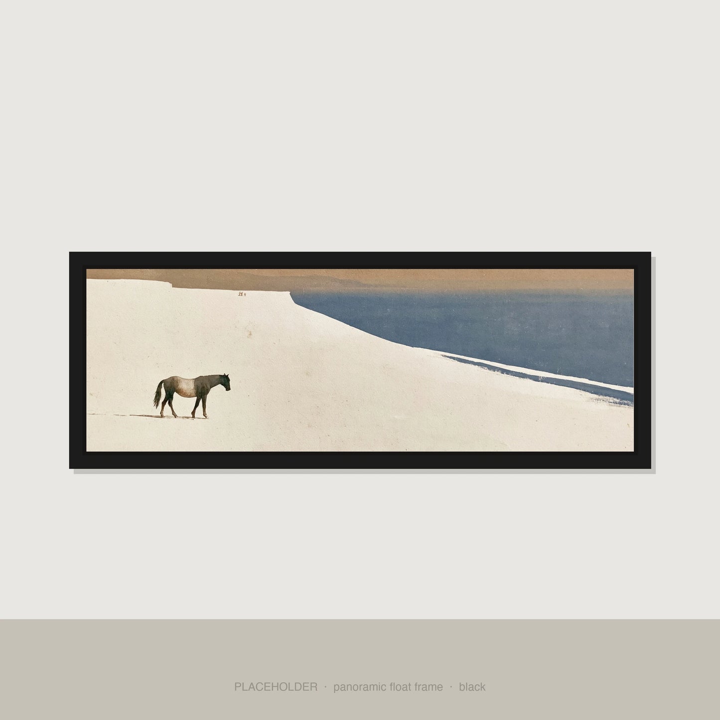 Sweeping Silence Horse Landscape panoramic canvas wall art in black float frame