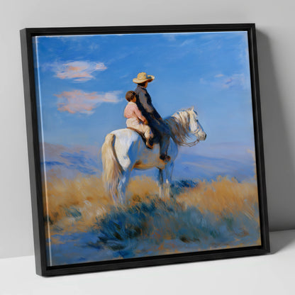Shared Horizon horse & rider canvas wall art in black frame