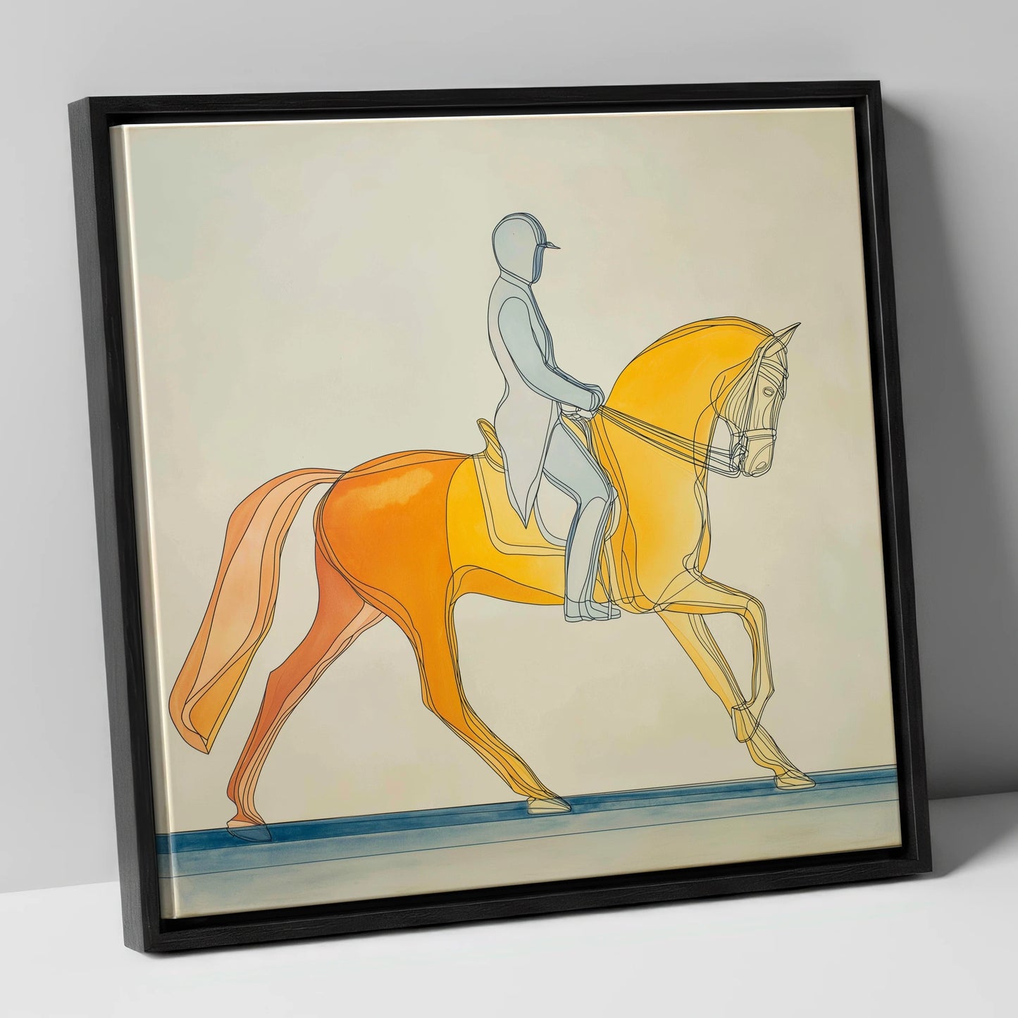 Golden Dressage Cadence dressage horse canvas wall art in black frame