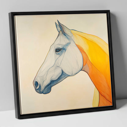Flowing Amber Contours horse portrait canvas wall art in black frame