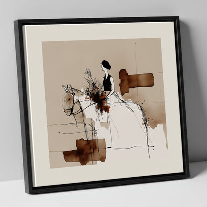 Graceful Partnership horse & rider canvas wall art in black frame