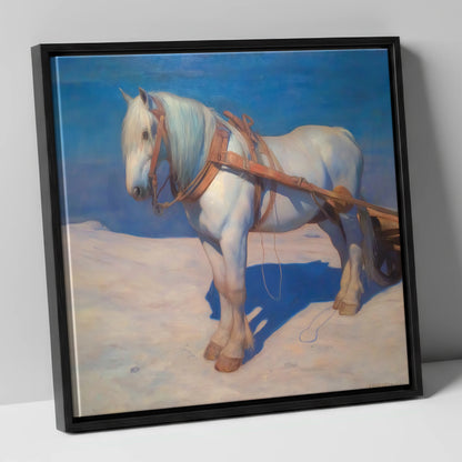 The Patient Grey working horse canvas wall art in black frame