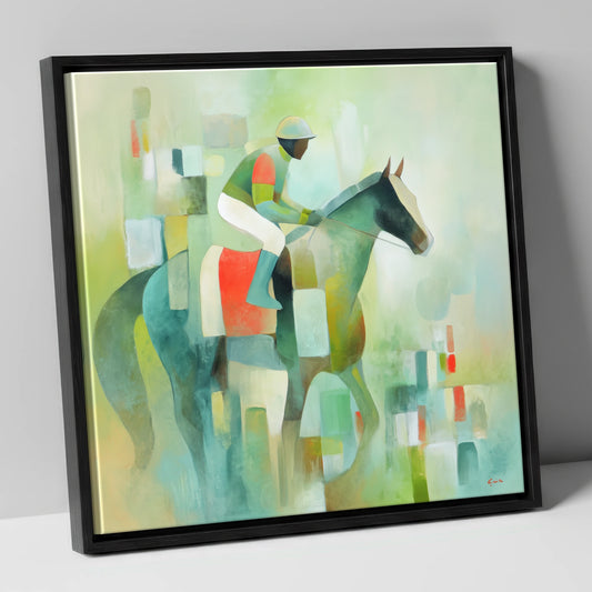 Serene Racing Geometry racing horse canvas wall art in black frame
