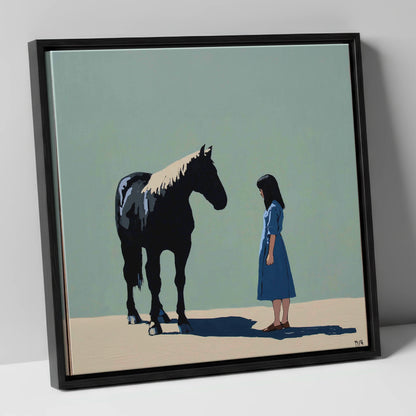 Quiet Understanding horse & rider canvas wall art in black frame
