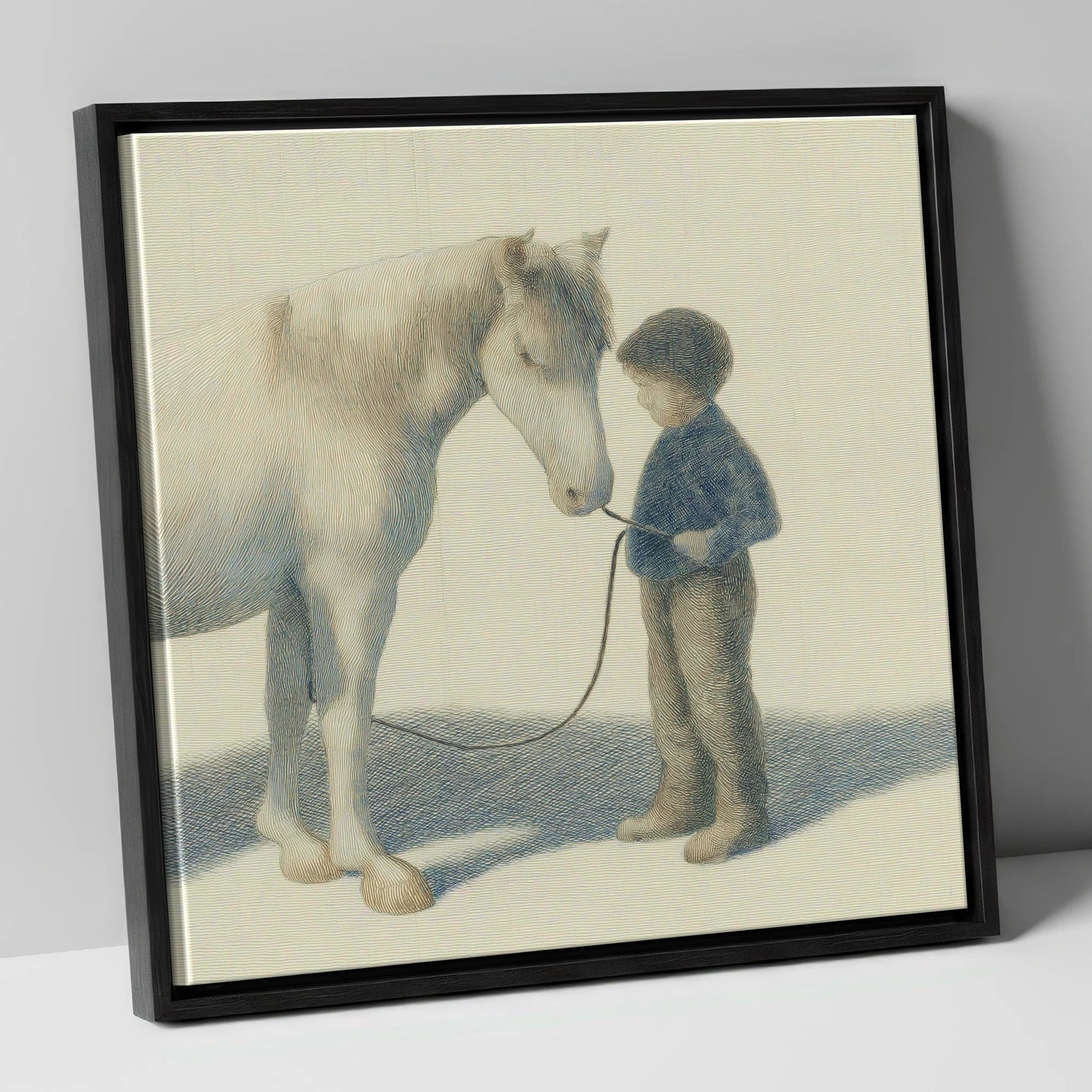 A Quiet Understanding horse & rider canvas wall art in black frame