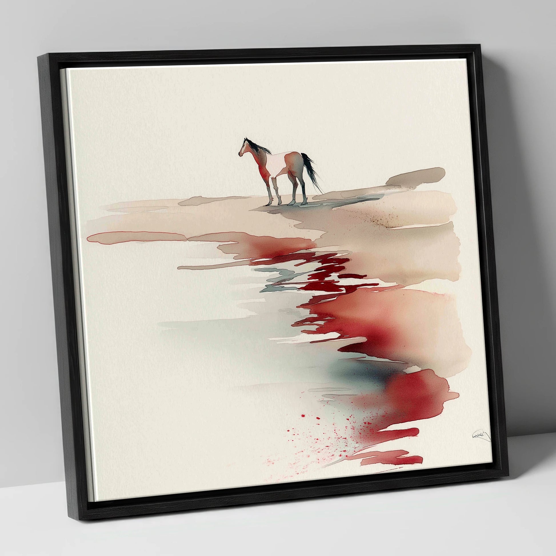 Crimson Horizon horse landscape canvas wall art in black frame