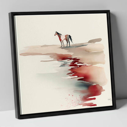 Crimson Horizon horse landscape canvas wall art in black frame