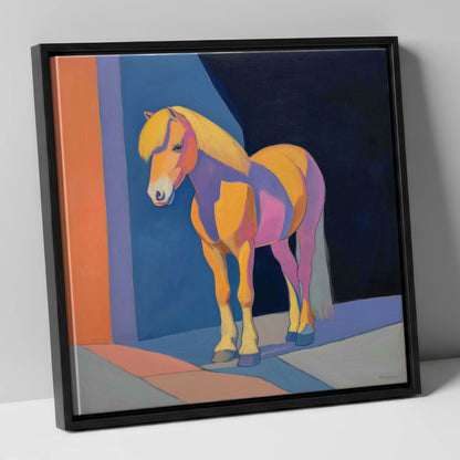Radiant Golden Pony horse breed canvas wall art in black frame