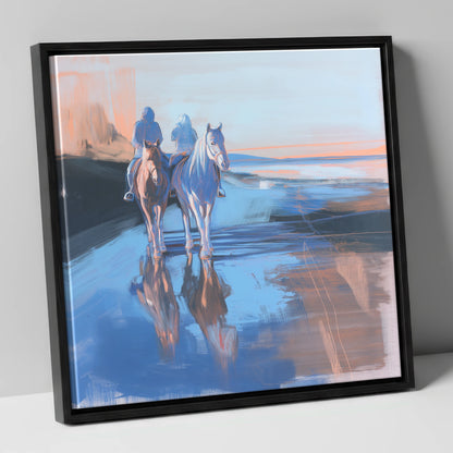 Shoreline Companions horse landscape canvas wall art in black frame