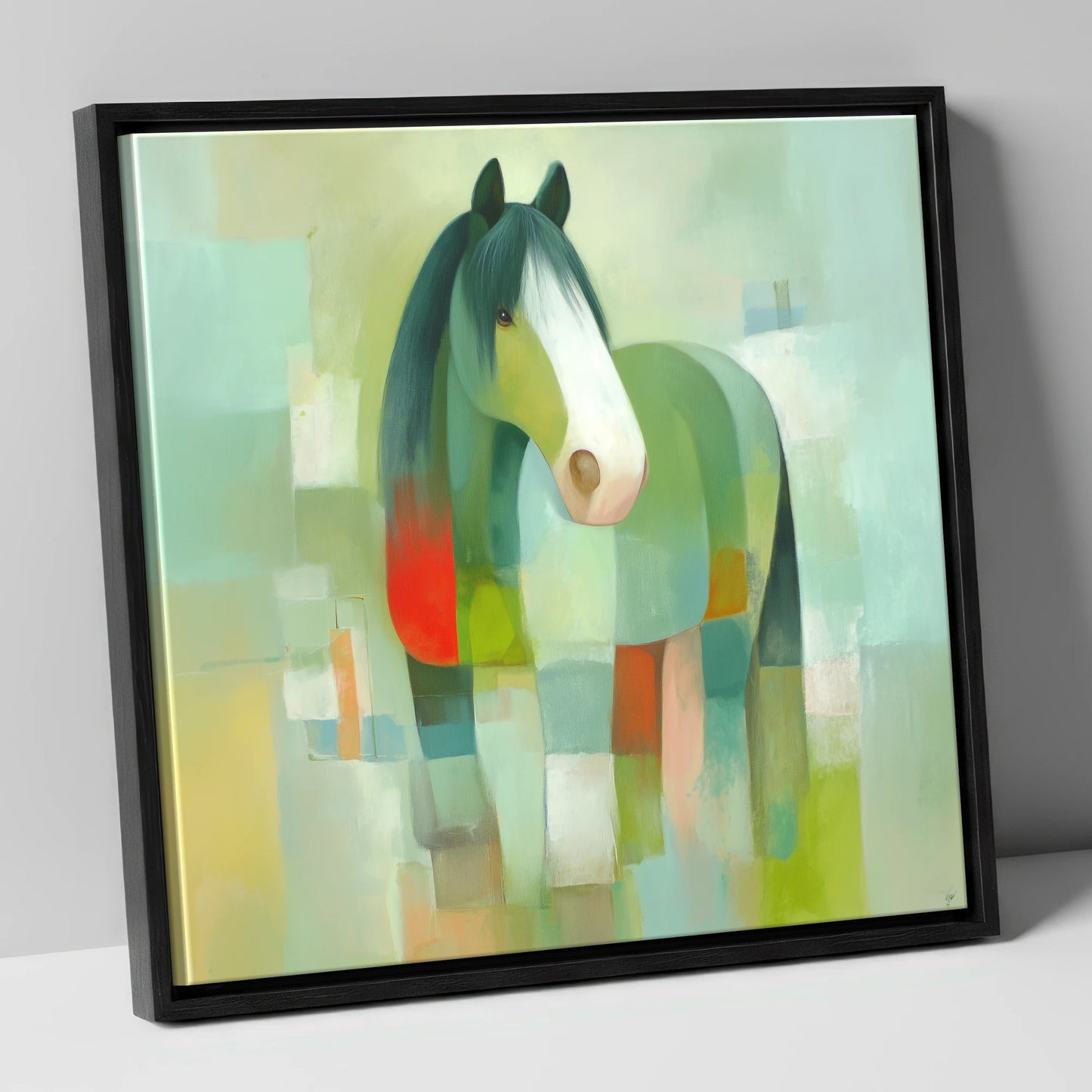Modern Geometric Cob horse breed canvas wall art in black frame