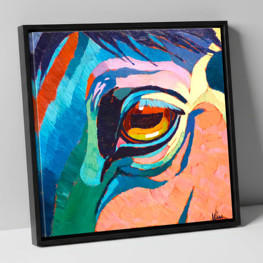 Vibrant Equine Gaze horse portrait canvas wall art in black frame