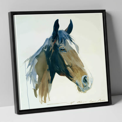 Indigo Wash Bay Portrait horse portrait canvas wall art in black frame
