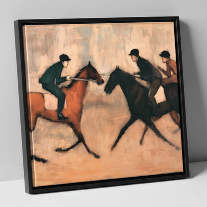Meeting on the Gallops racing horse canvas wall art in black frame