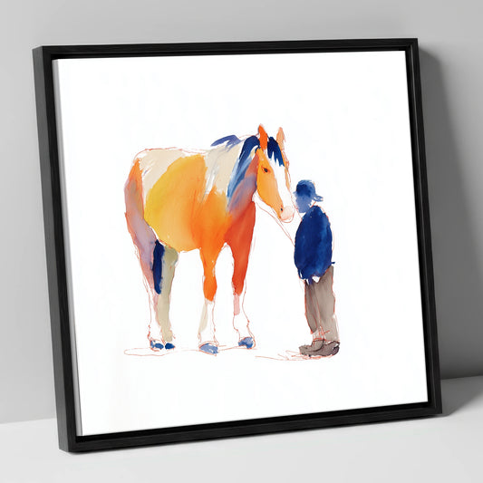 A Quiet Connection working horse canvas wall art in black frame