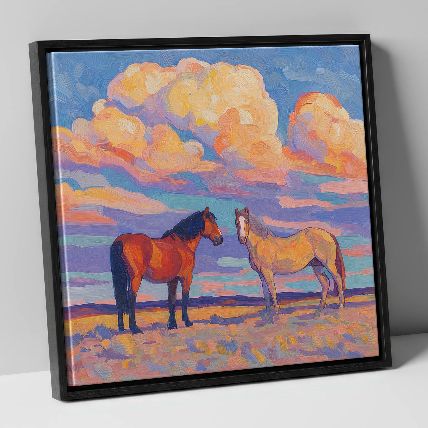 Under Painted Skies horse landscape canvas wall art in black frame