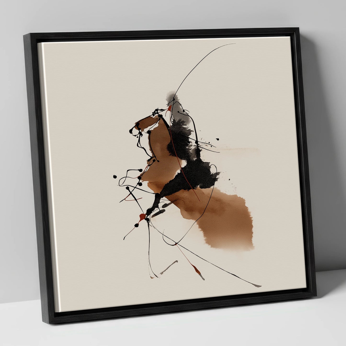 Abstract Equine Energy horse portrait canvas wall art in black frame