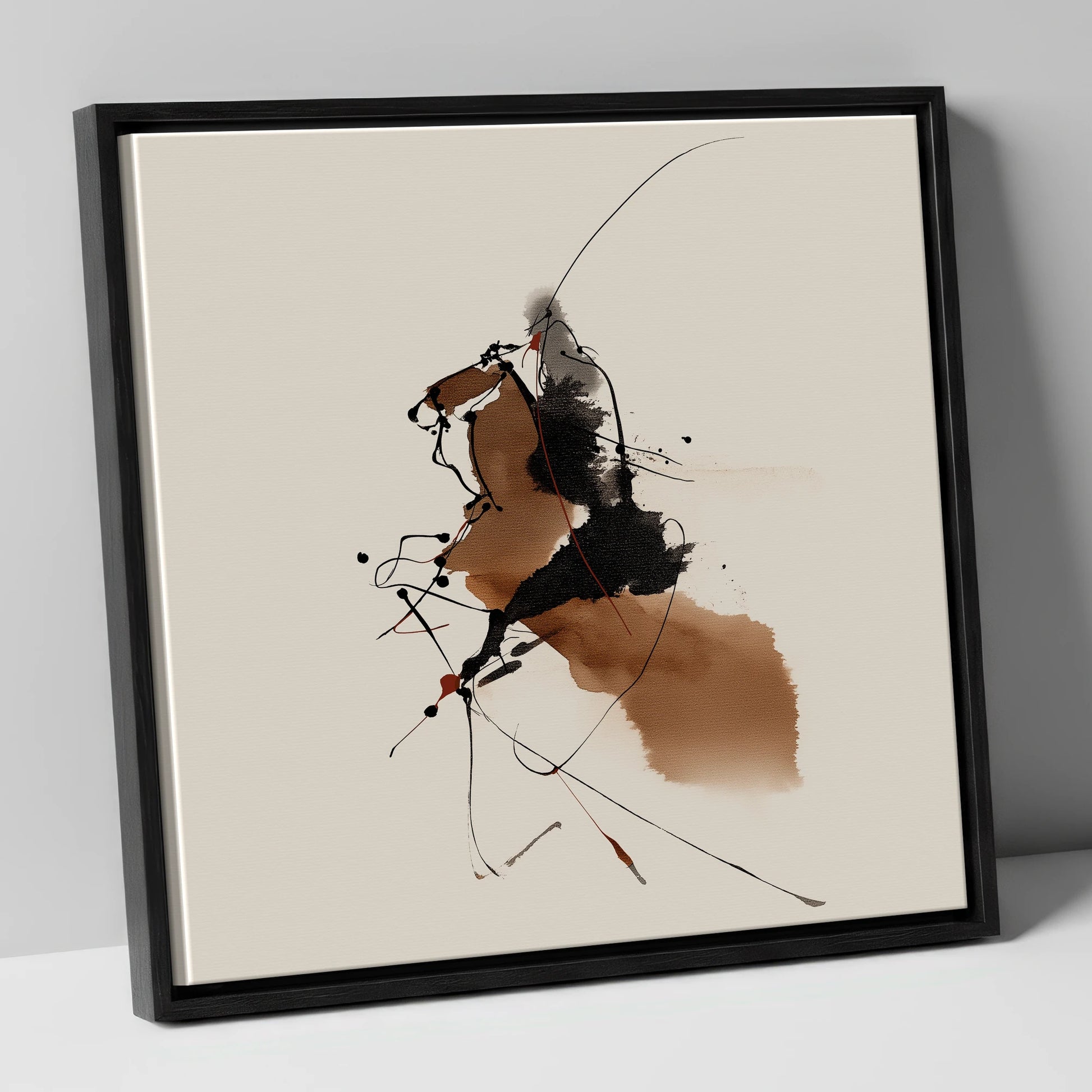 Abstract Equine Energy horse portrait canvas wall art in black frame