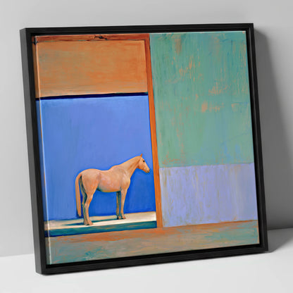 Cobalt Stable Light horse stable canvas wall art in black frame