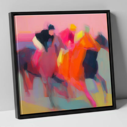 Vibrant Furlong racing horse canvas wall art in black frame
