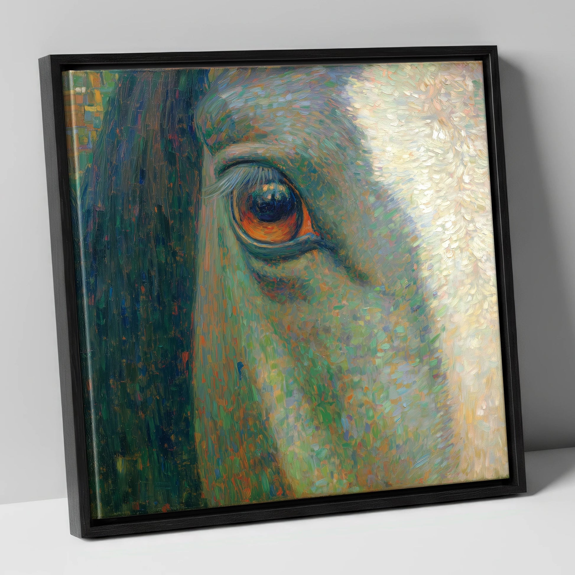 The Luminous Gaze horse portrait canvas wall art in black frame