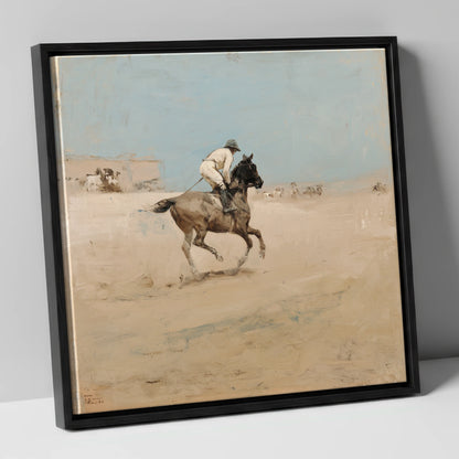The Morning Gallop racing horse canvas wall art in black frame