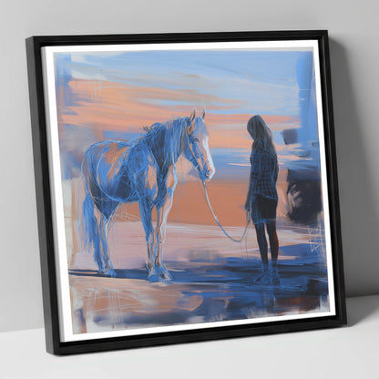 The Quiet Language horse & rider canvas wall art in black frame