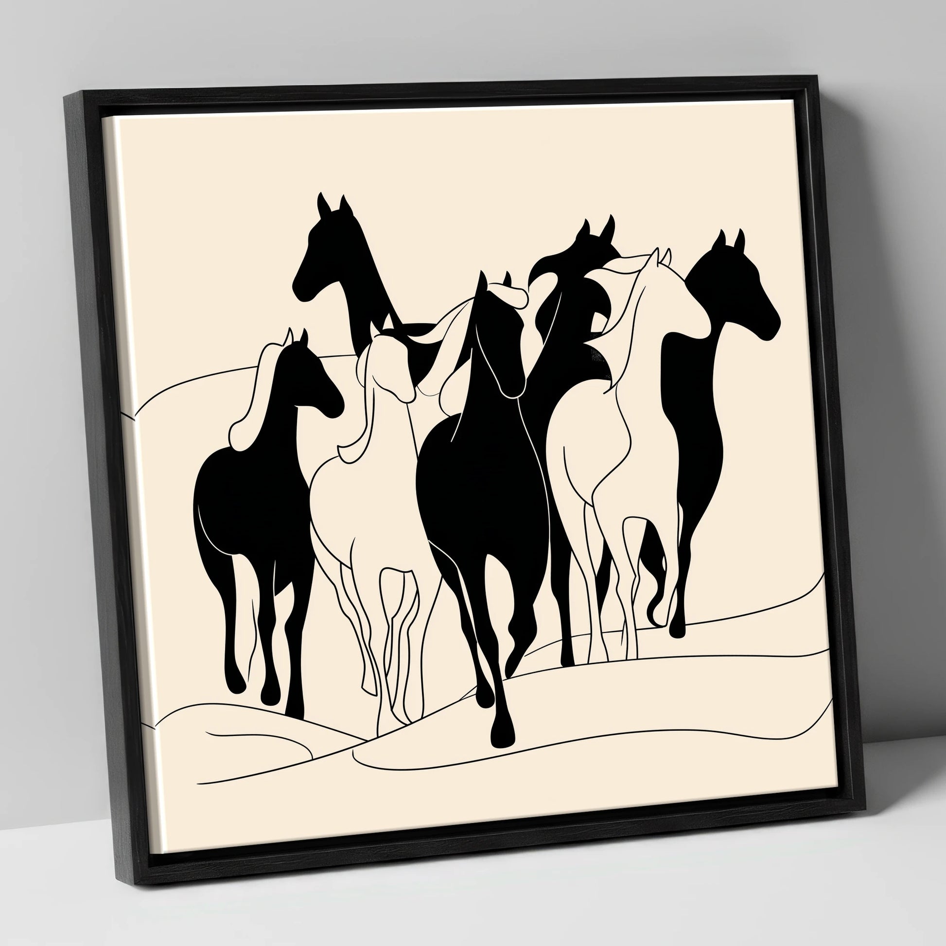 Fluid Herd Harmony wild horses canvas wall art in black frame