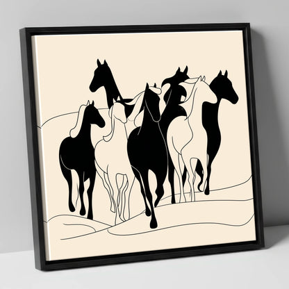 Fluid Herd Harmony wild horses canvas wall art in black frame