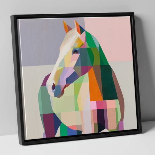 Prismatic Equine Profile horse portrait canvas wall art in black frame