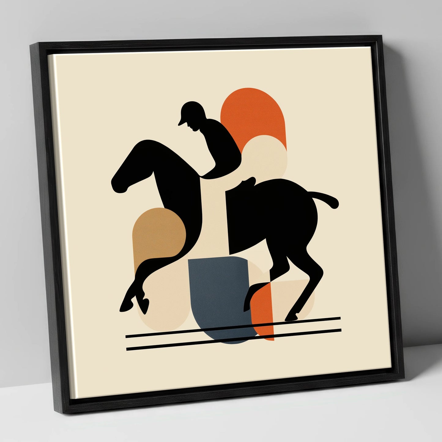 Retro Polo Silhouette polo horse canvas wall art in black frame