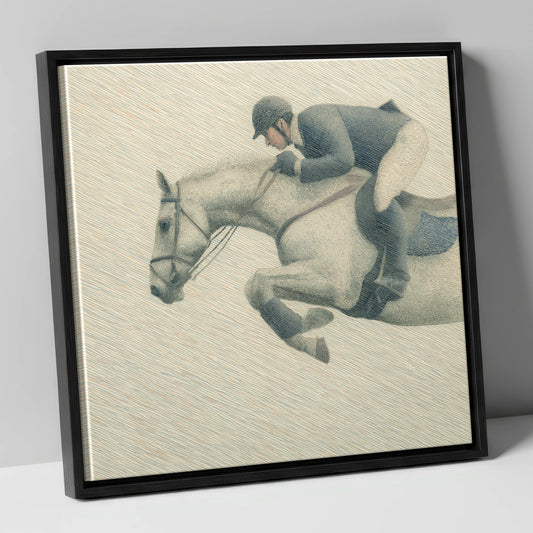 Structured Flight show jumping horse canvas wall art in black frame