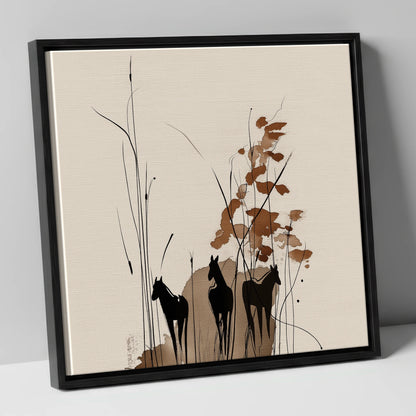 Serenity in the Reeds wild horses canvas wall art in black frame