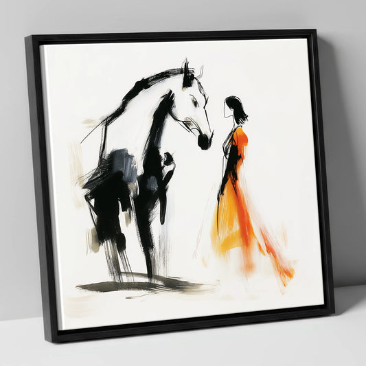 The Silent Connection horse & rider canvas wall art in black frame