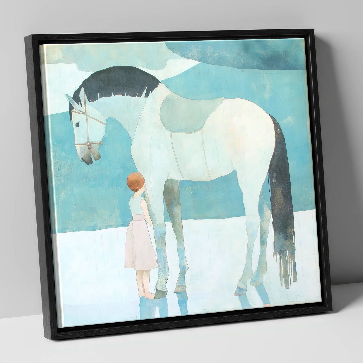 Quiet Trust horse & rider canvas wall art in black frame