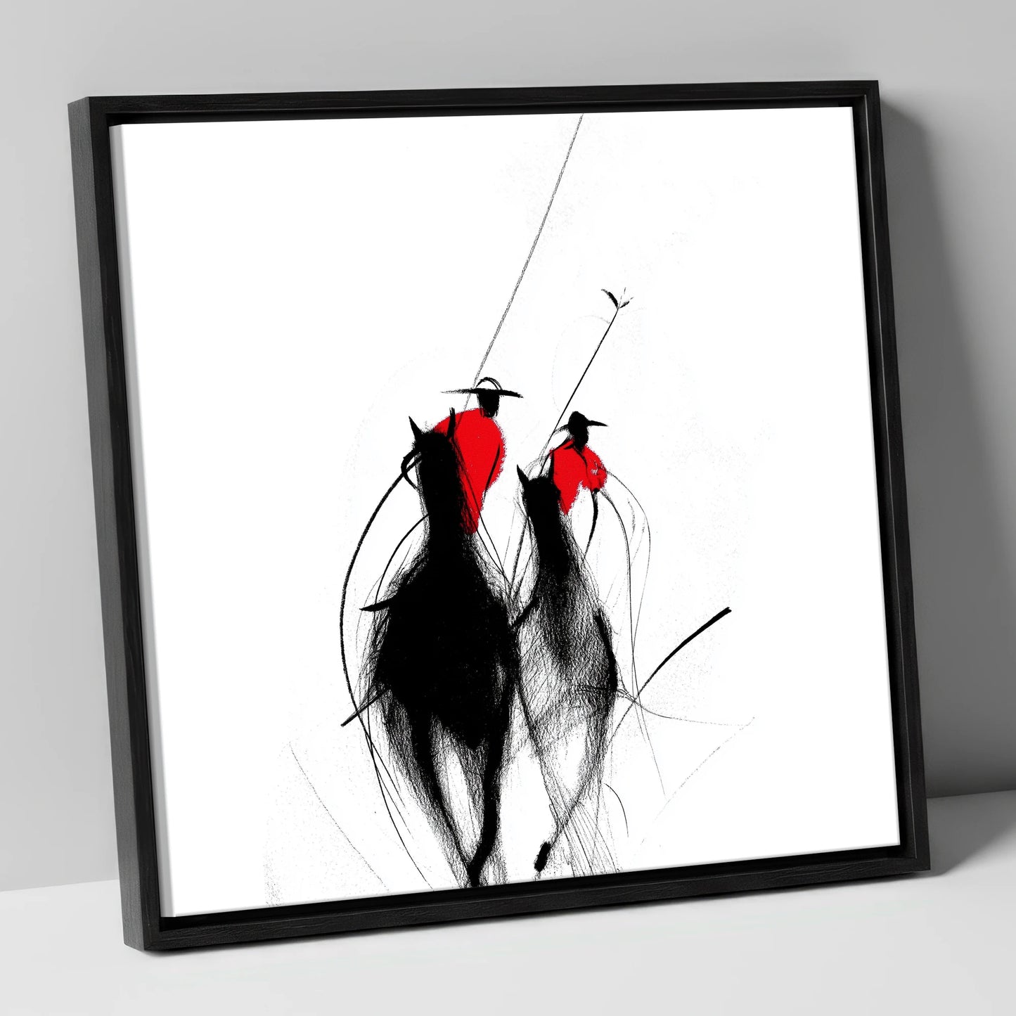 The Crimson Chukka polo horse canvas wall art in black frame