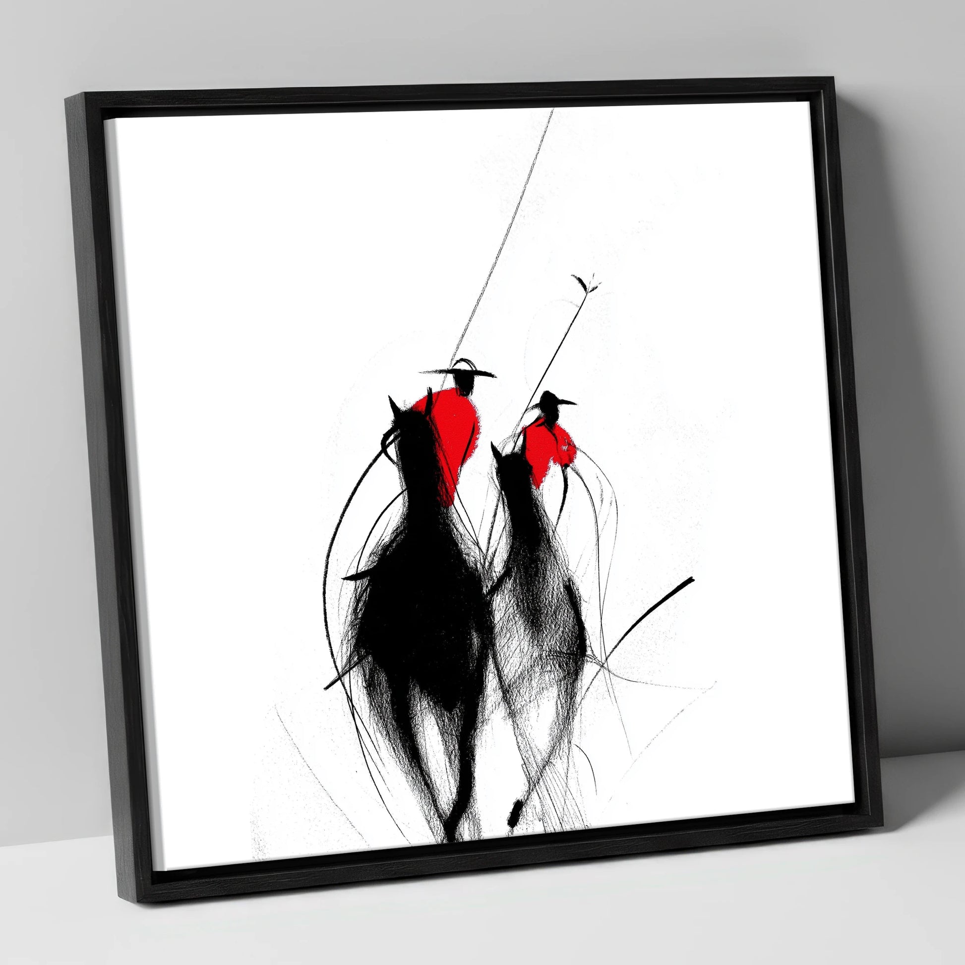 The Crimson Chukka polo horse canvas wall art in black frame