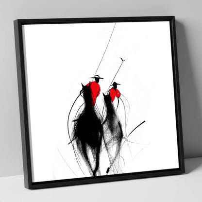 The Crimson Chukka polo horse canvas wall art in black frame