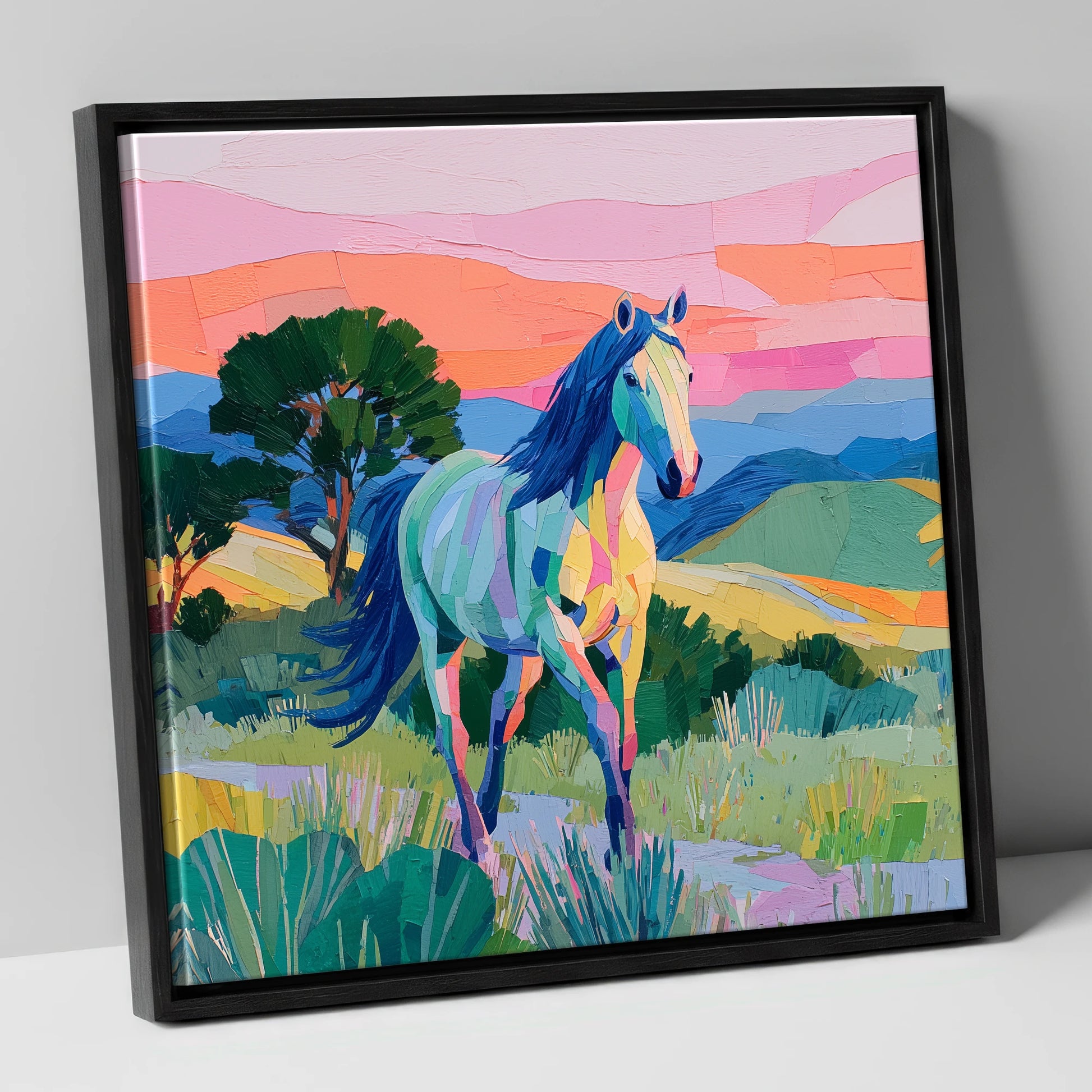 The Vivid Stride horse breed canvas wall art in black frame