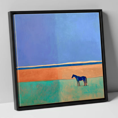 Cobalt Horizon horse landscape canvas wall art in black frame