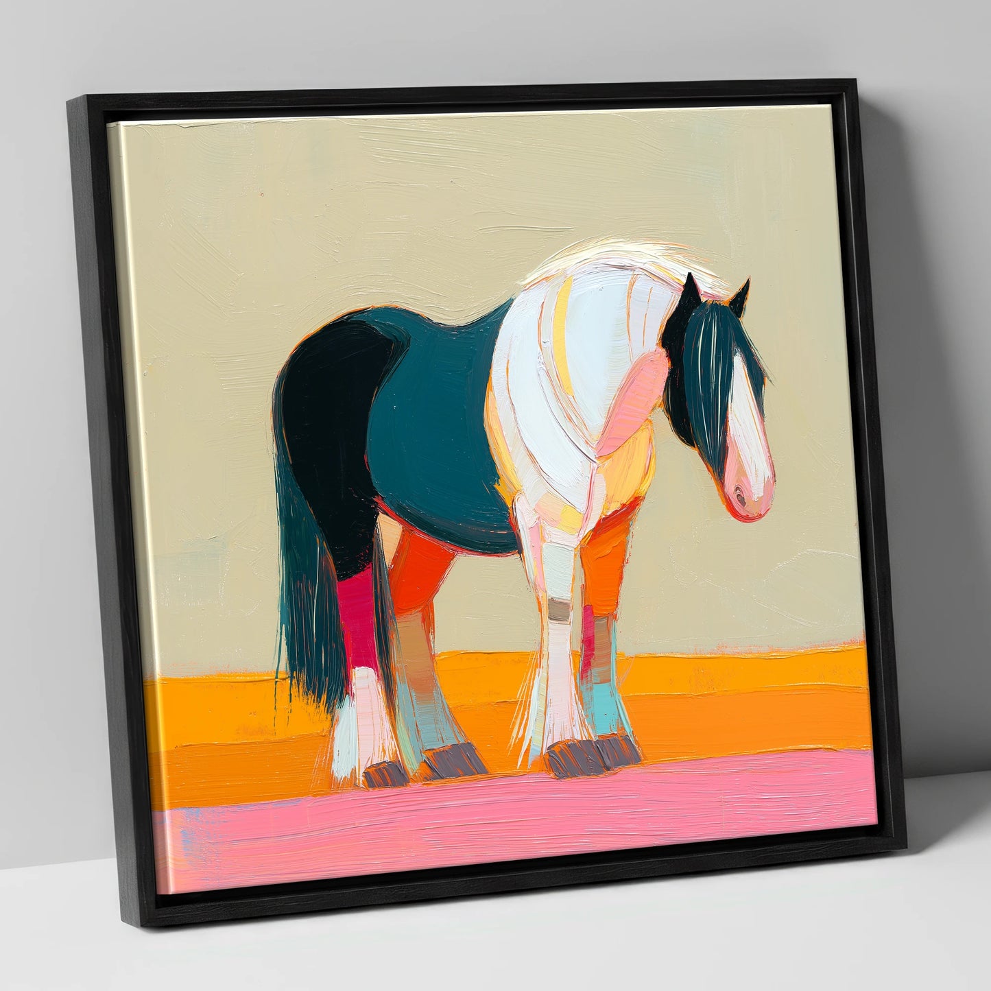 Vivid Spirit of the Cob working horse canvas wall art in black frame