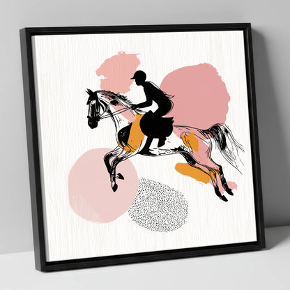 Abstract Equine Flight show jumping horse canvas wall art in black frame