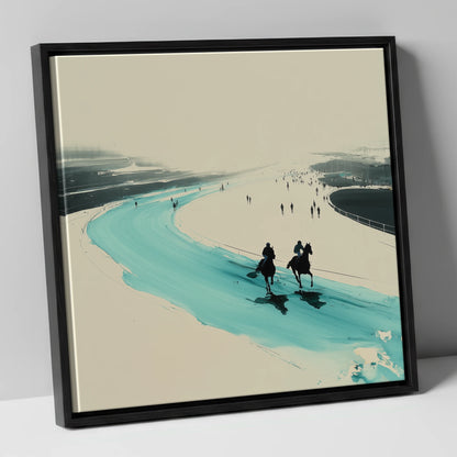 Sweeping the Bend racing horse canvas wall art in black frame