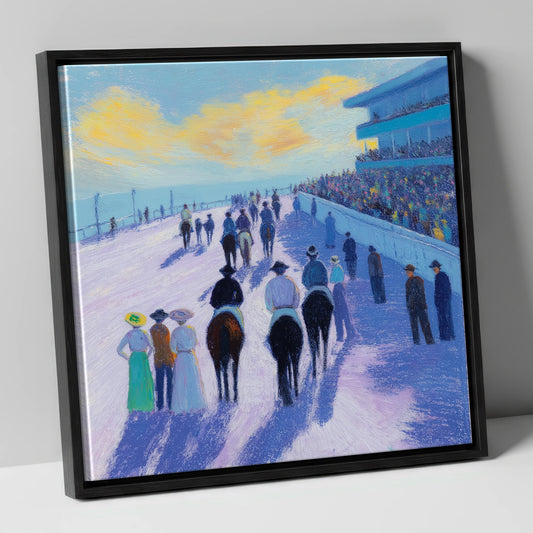 Parade Before the Post racing horse canvas wall art in black frame